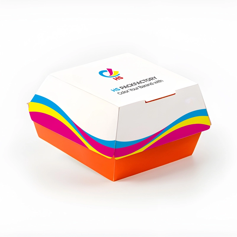 Open structuurweergave van aangepaste hamburger clamshell-doos voor voedselverpakking