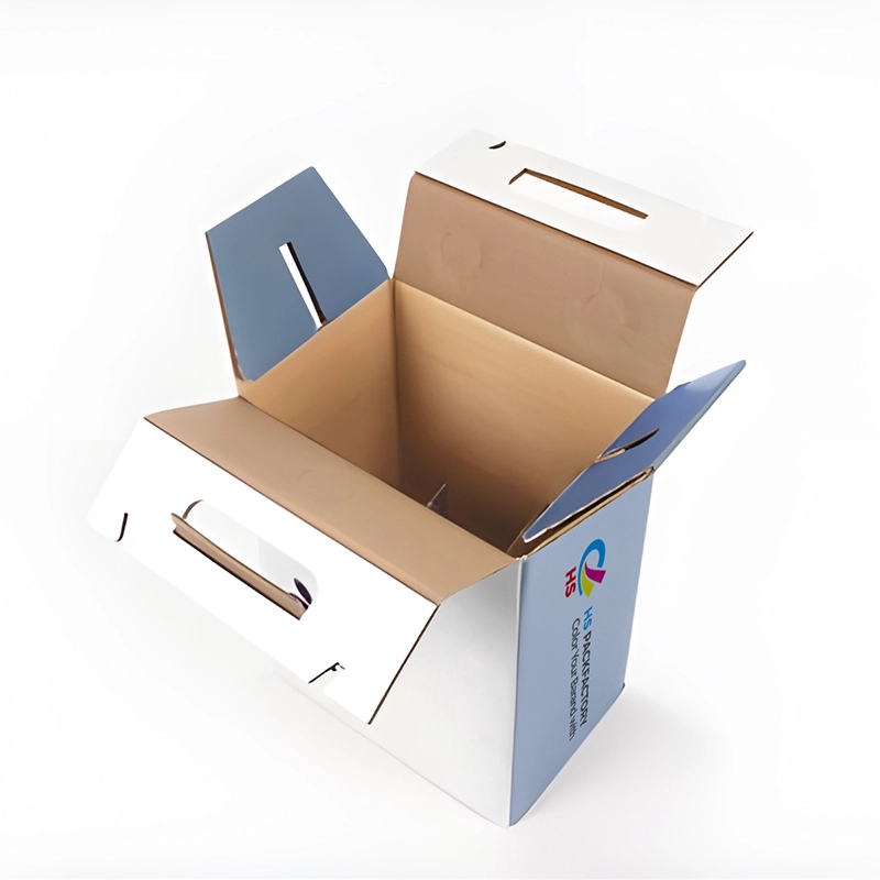 Offene Weintragebox aus Wellpappe mit Flaschenteilern