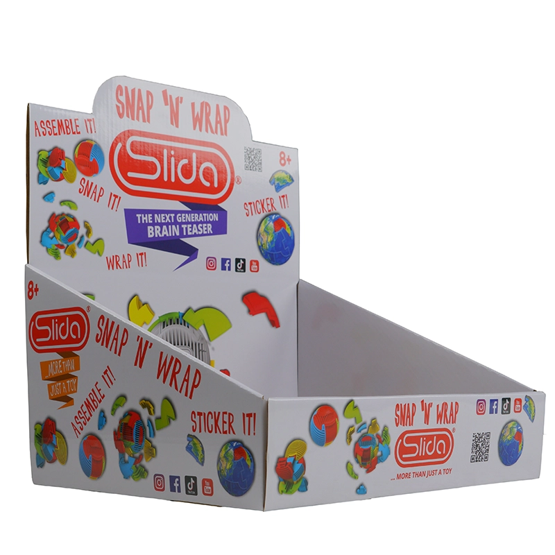 Custom printed corrugated counter display box with retail header card