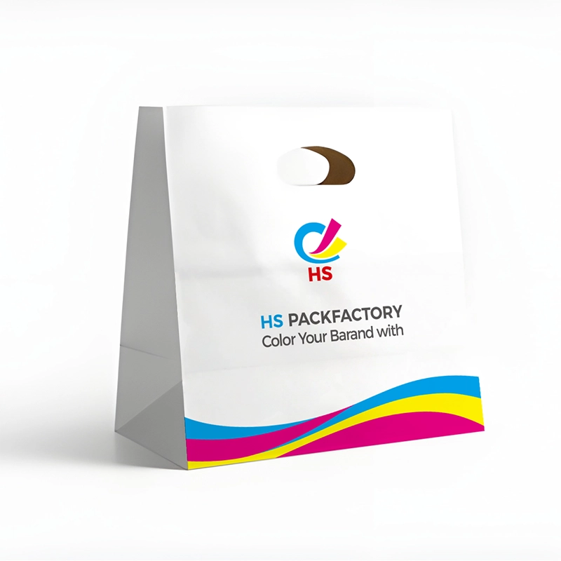 Custom die cut paper bag with punch handle for retail packaging