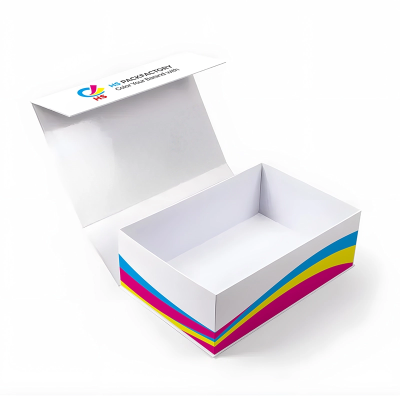 Caja rígida magnética con tapa abierta para exhibición de productos de lujo