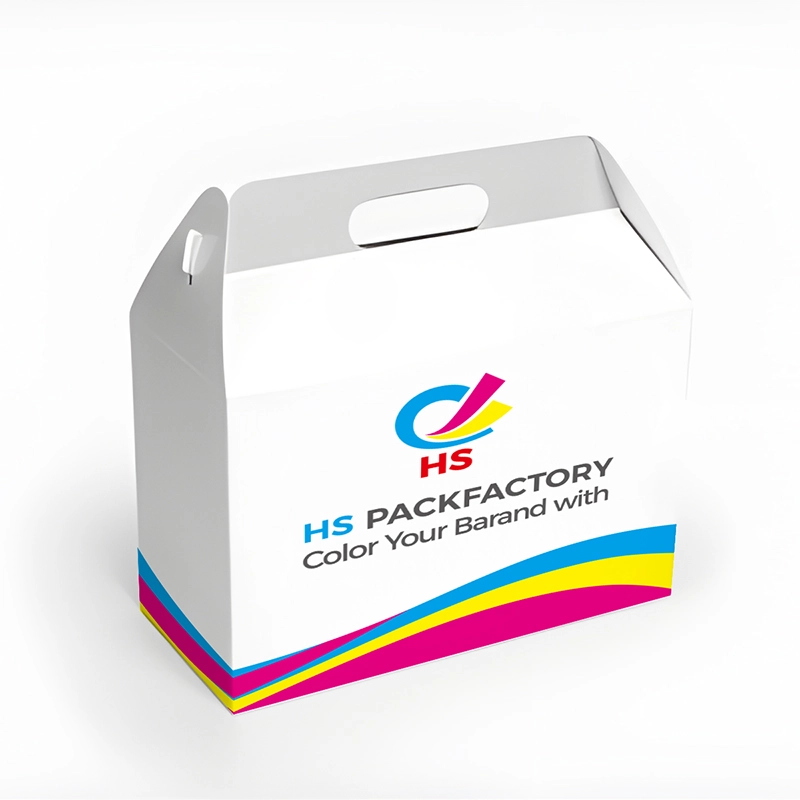 Custom gable box with built-in handle for food bakery gift and retail packaging