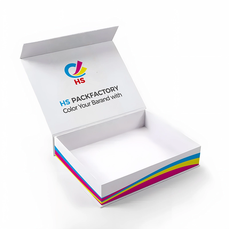 Open magnetic closure rigid box with premium presentation structure