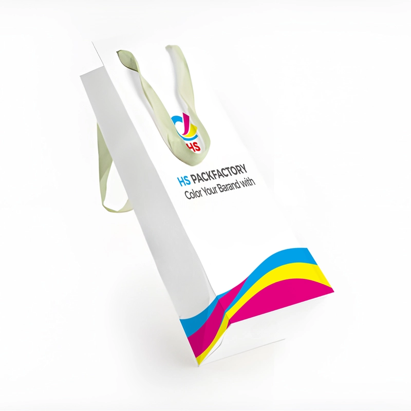 Luxury paper wine bottle bag with custom printed finish