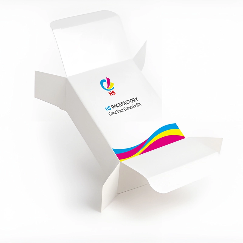 White straight tuck end folding carton shown open