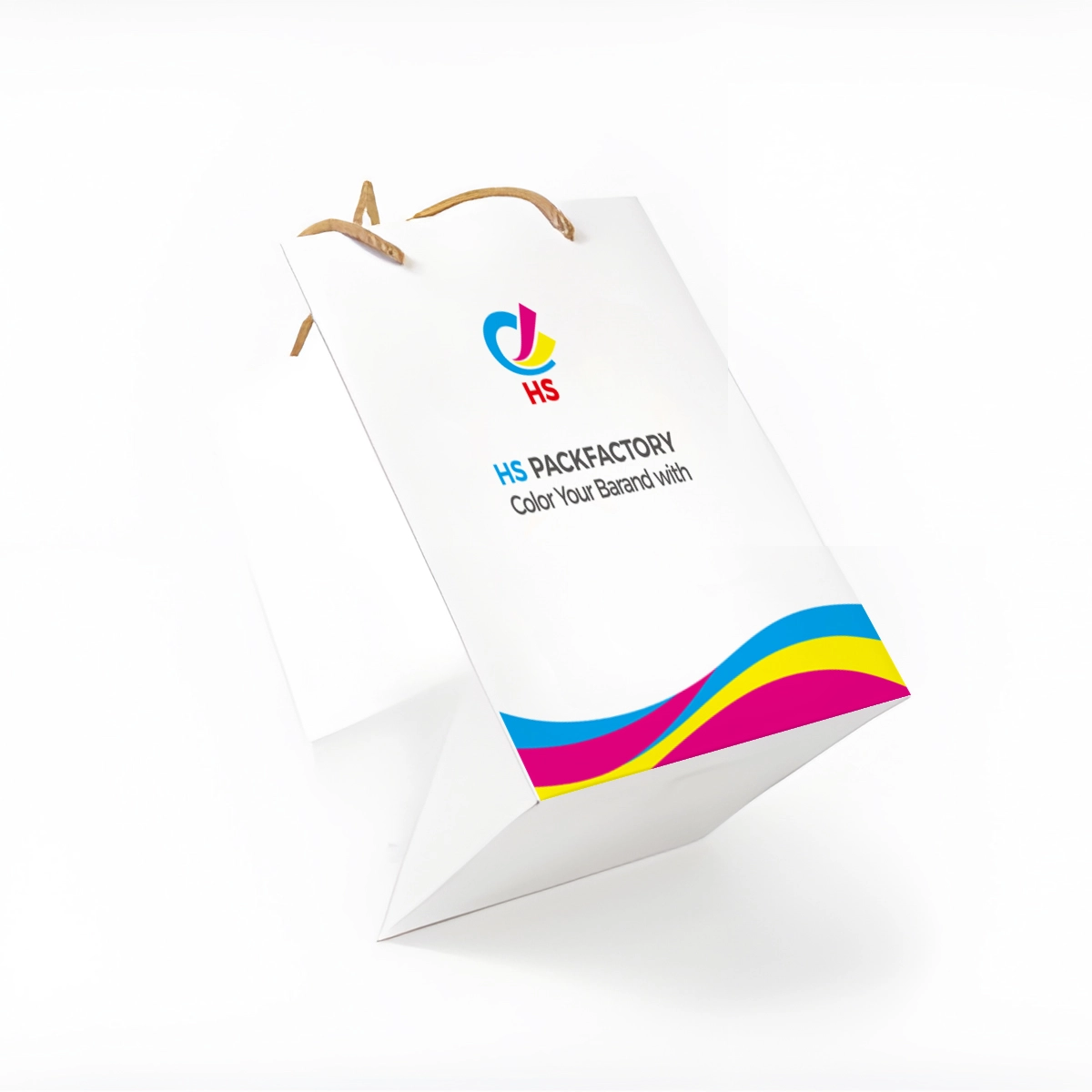 Sac en papier à soufflet large ouvert montrant le panneau avant, le côté à soufflet et la hauteur du sac