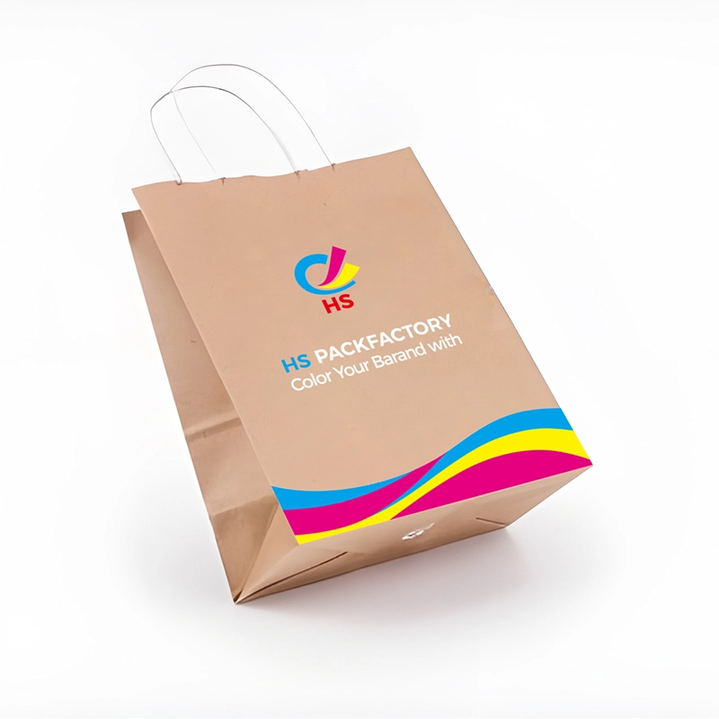 Printed brown kraft paper bag for eco-friendly retail packaging