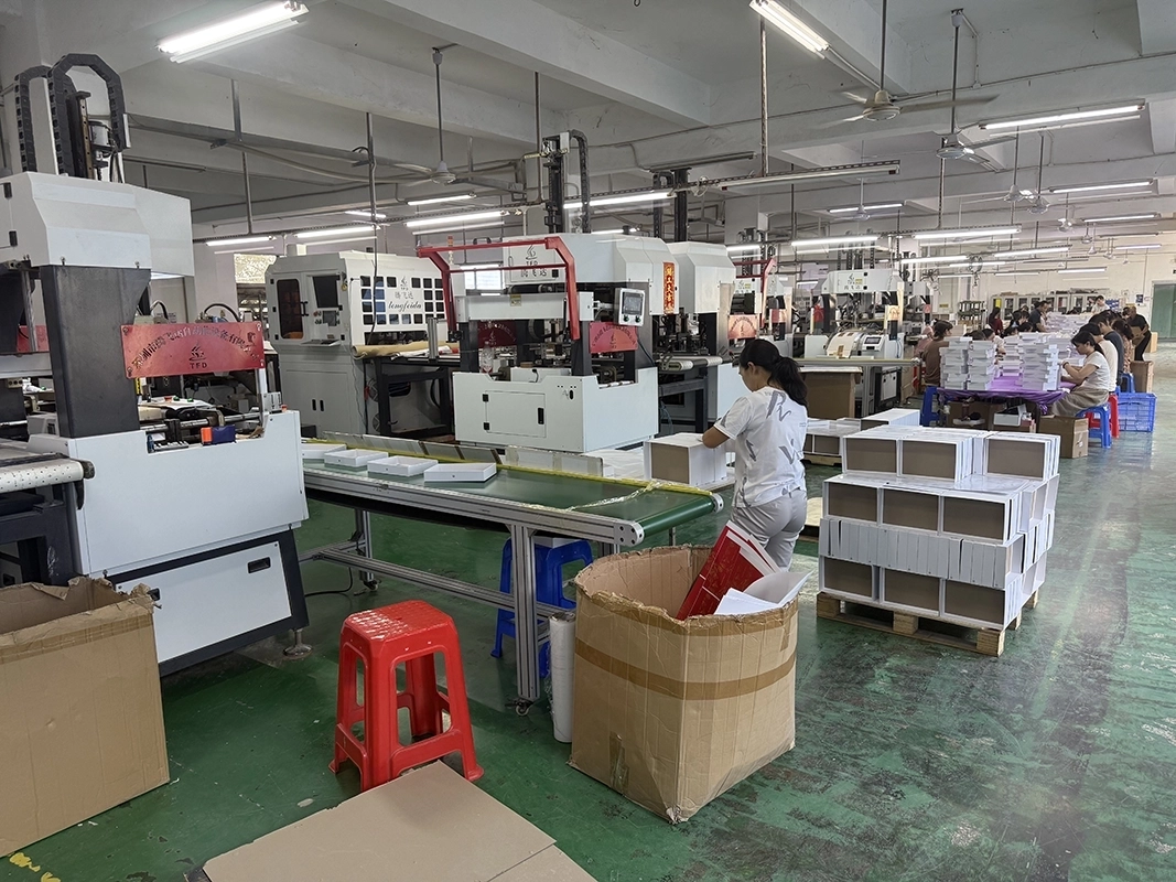 Rigid gift box assembly and packaging production workshop