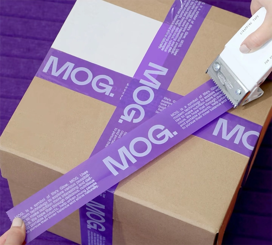 Custom printed packaging tape applied to a corrugated shipping carton