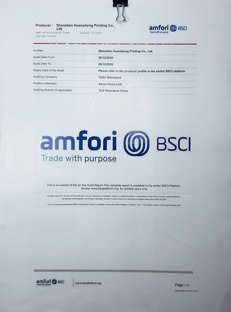 BSCI-Social-Compliance-Auditdokument für HS PACKFACTORY
