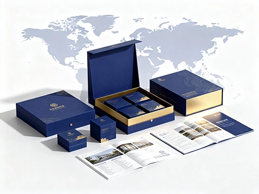 Luxury blue rigid gift box set for custom branded packaging