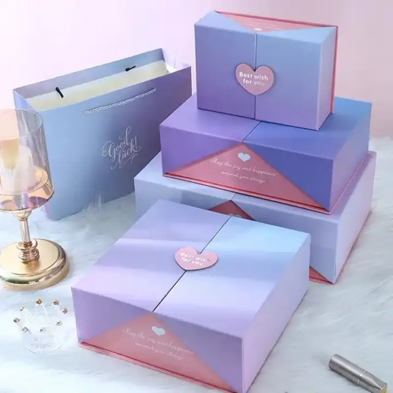 Coordinated custom rigid gift boxes and paper bag for premium retail packaging